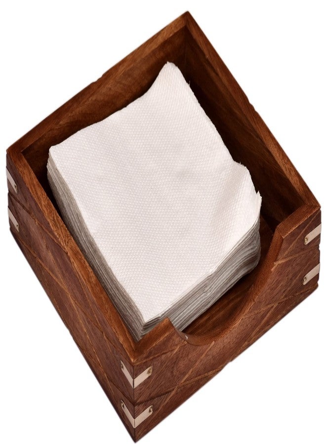 Timber Revival Co Wooden Indian Handcrafted Antique Tissue Holder//Elegant, Tissue Organizer, Tissue Dispenser/Tray Size 7x7x2.25 inches by Timber Revival Co ® - Image 1